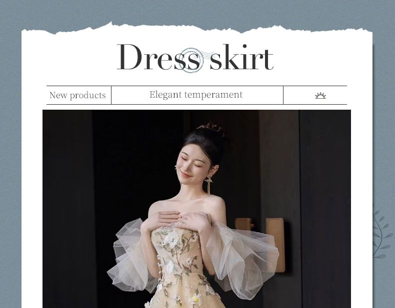 Evening Embroidered Gown Floral Strapless A-Line