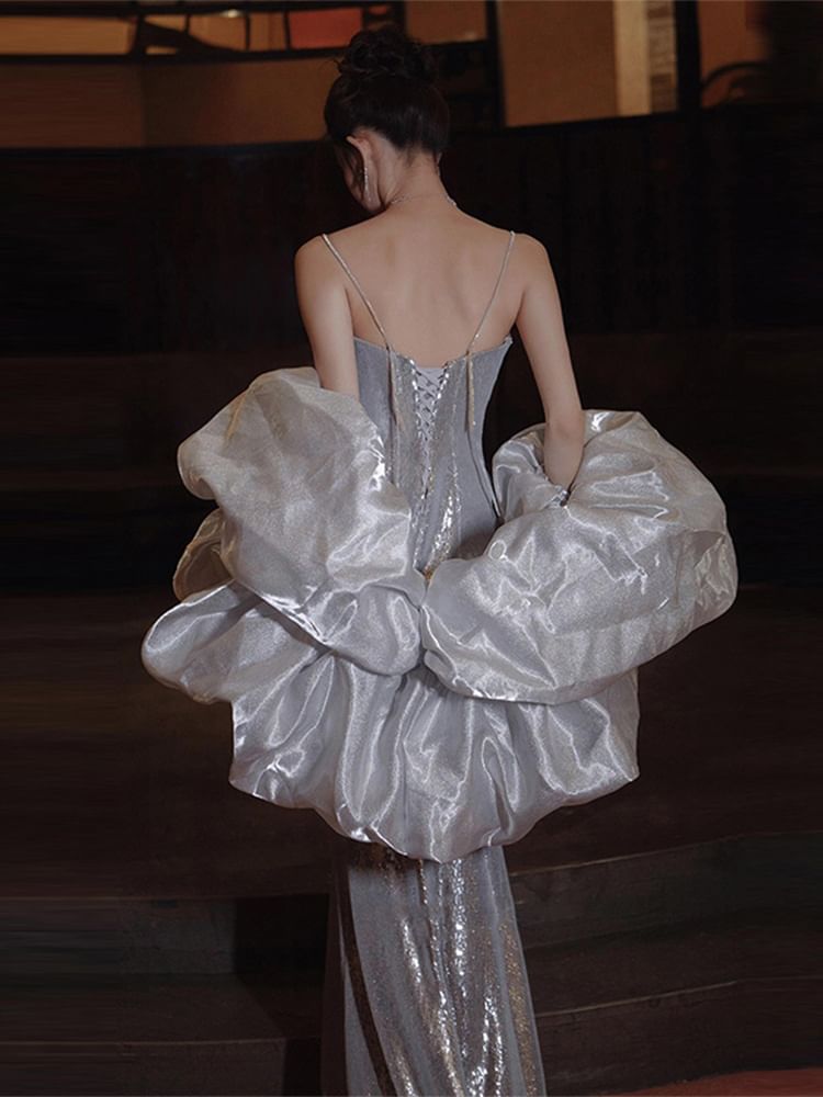 Sequin Evening Gown Strap Spaghetti Mermaid