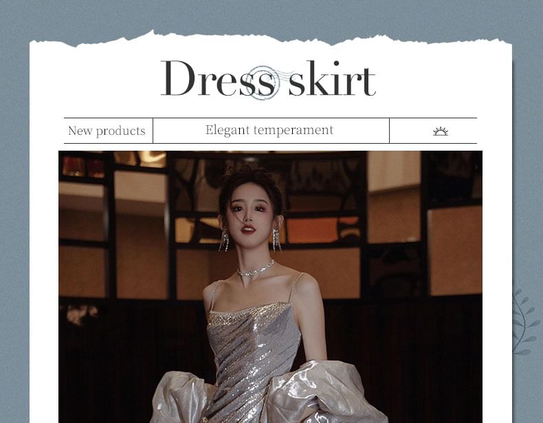 Sequin Evening Gown Strap Spaghetti Mermaid