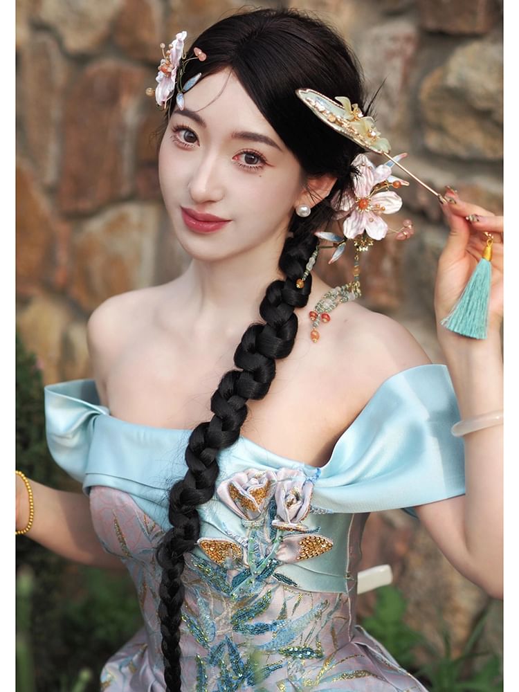 Sequin Gown Off-Shoulder Sleeveless Sheath Floral Evening