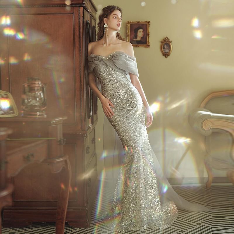 Gown Off-Shoulder Evening Mermaid Sequin