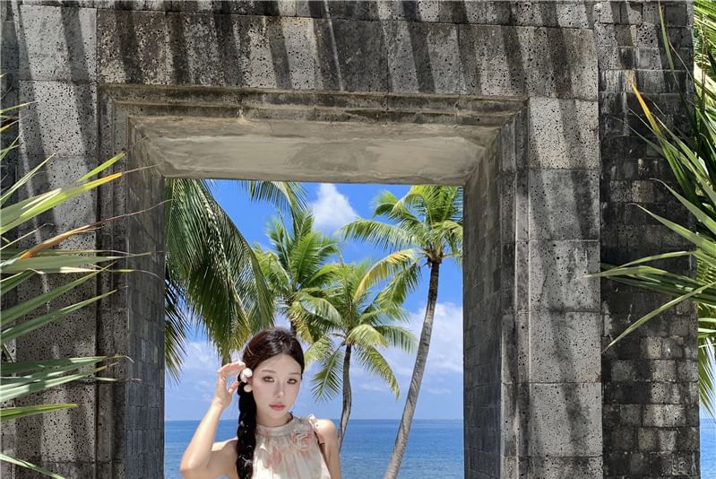 Floral Midi A-Line Halter Sleeveless Tiered Sundress