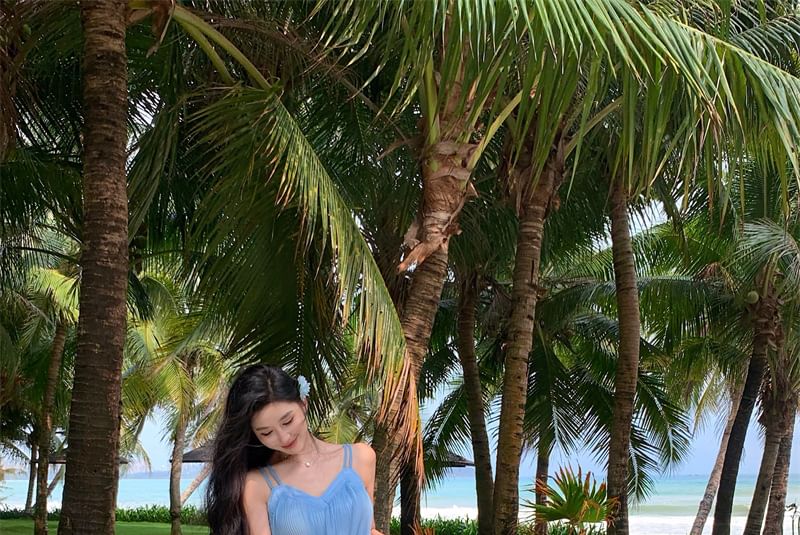 Midi Spaghetti A-Line Gradient Dress Strap