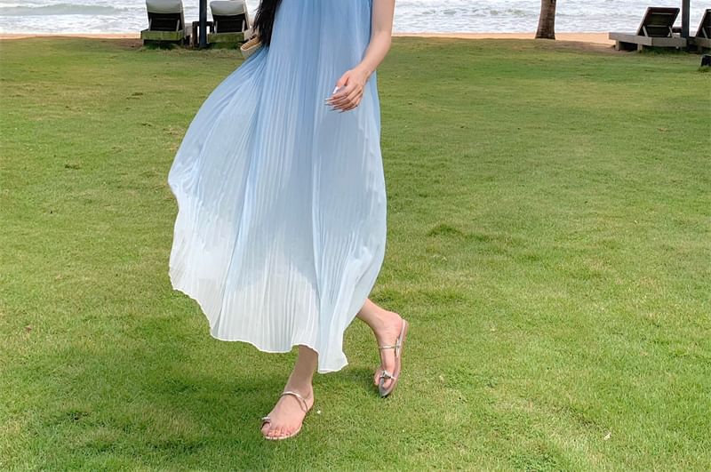 Midi Spaghetti A-Line Gradient Dress Strap