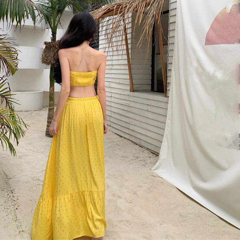 Rise Maxi Tube Mid Crop Set: Lace-Up + Top A-Line Skirt