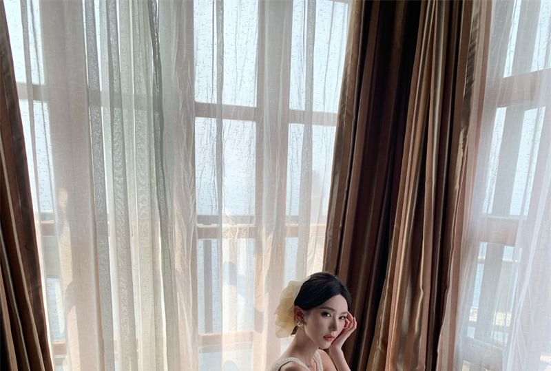 Sleeveless A-Line Button Dress Maxi Slit Plain