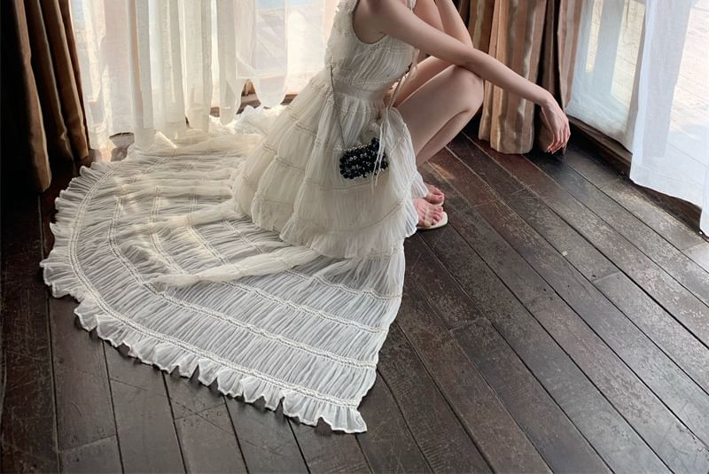 Sleeveless A-Line Button Dress Maxi Slit Plain