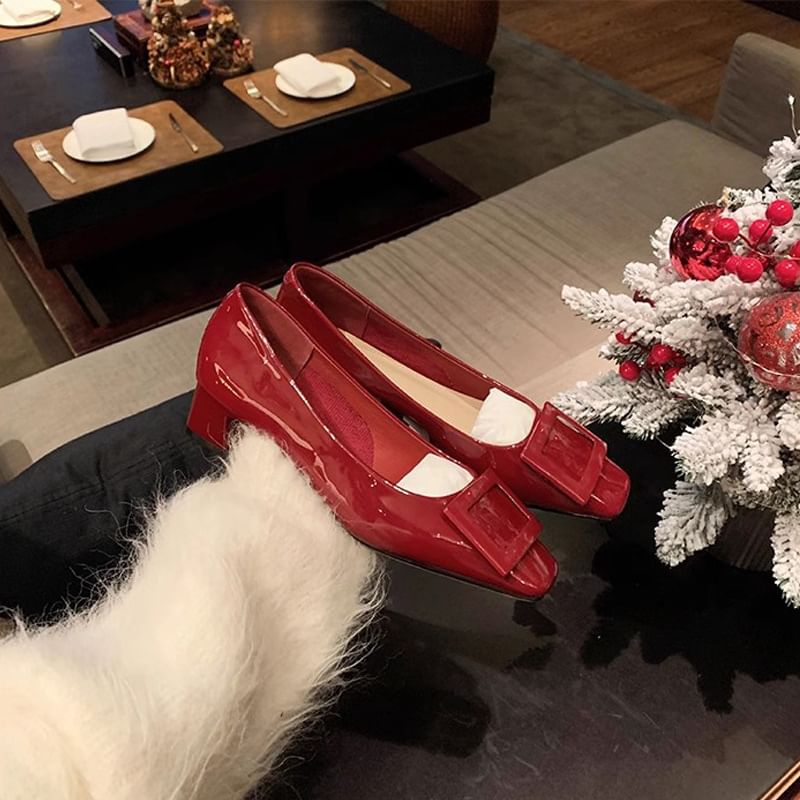 Square Pumps Buckled Heel Toe Chunky