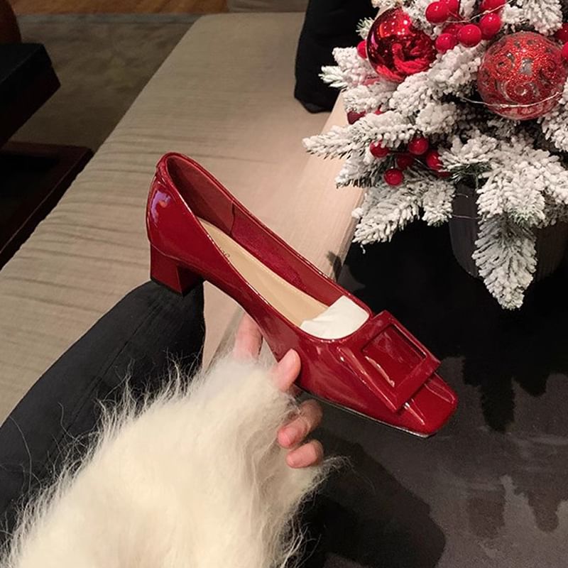 Square Pumps Buckled Heel Toe Chunky