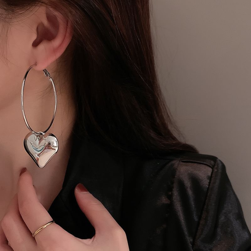 Earring Designs) (Various Dangle Heart Hoop Alloy