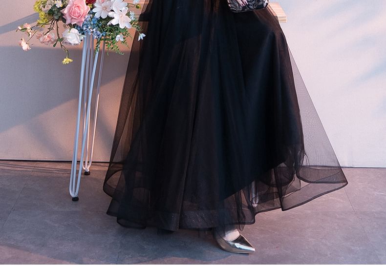 Evening Lace A-Line V-Neck 3/4-Sleeve / Cocktail Gown Asymmetrical Dress