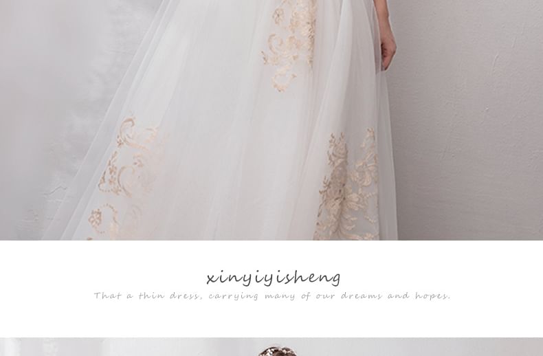 Gown Neck 3/4-Sleeve Wedding Mesh A-Line Scoop