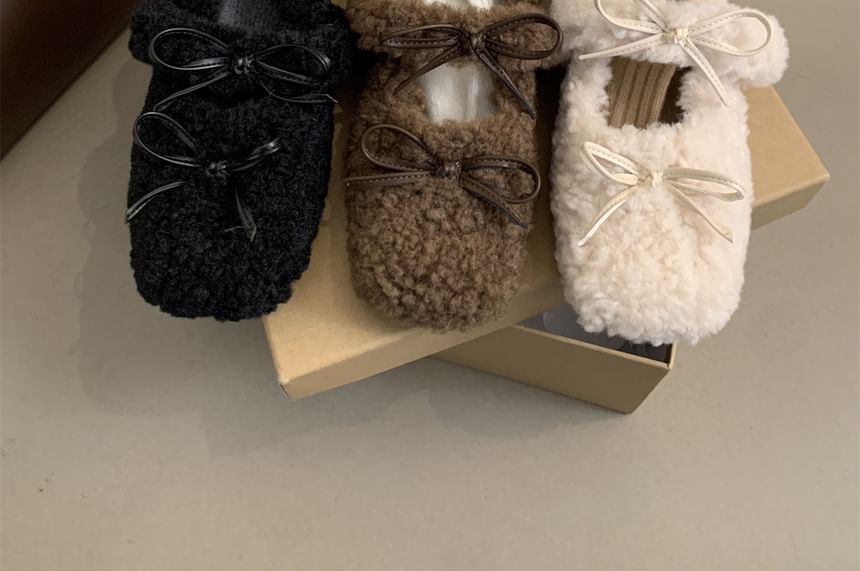 Bow Jane Hidden Mary Wedge Square Toe Shoes Fleece