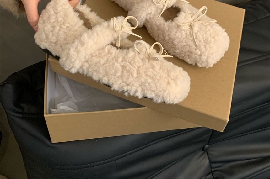 Bow Jane Hidden Mary Wedge Square Toe Shoes Fleece