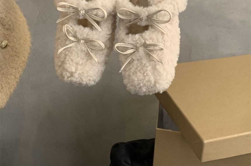 Bow Jane Hidden Mary Wedge Square Toe Shoes Fleece