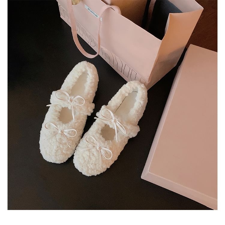 Jane Mary Wedge Bow Fleece Shoes Hidden