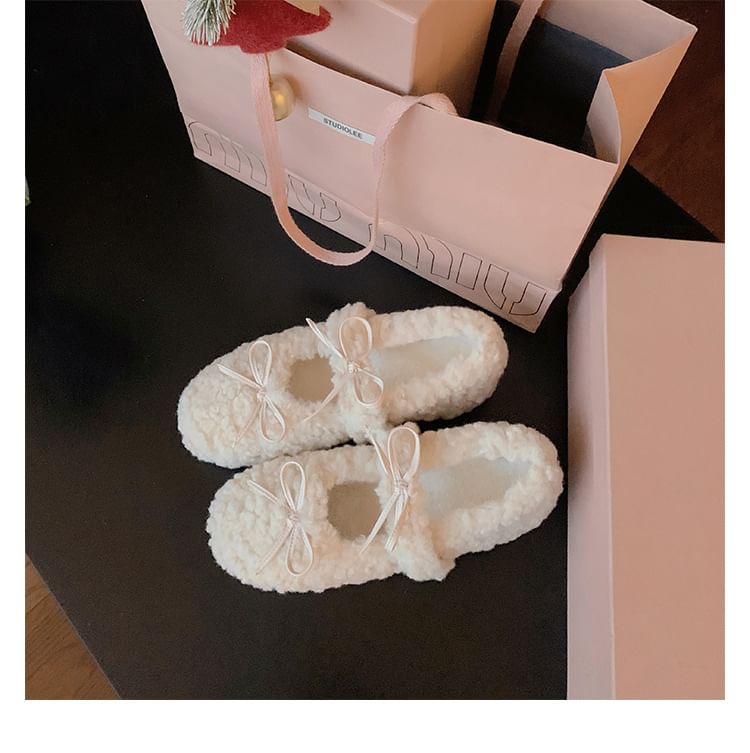 Jane Mary Wedge Bow Fleece Shoes Hidden