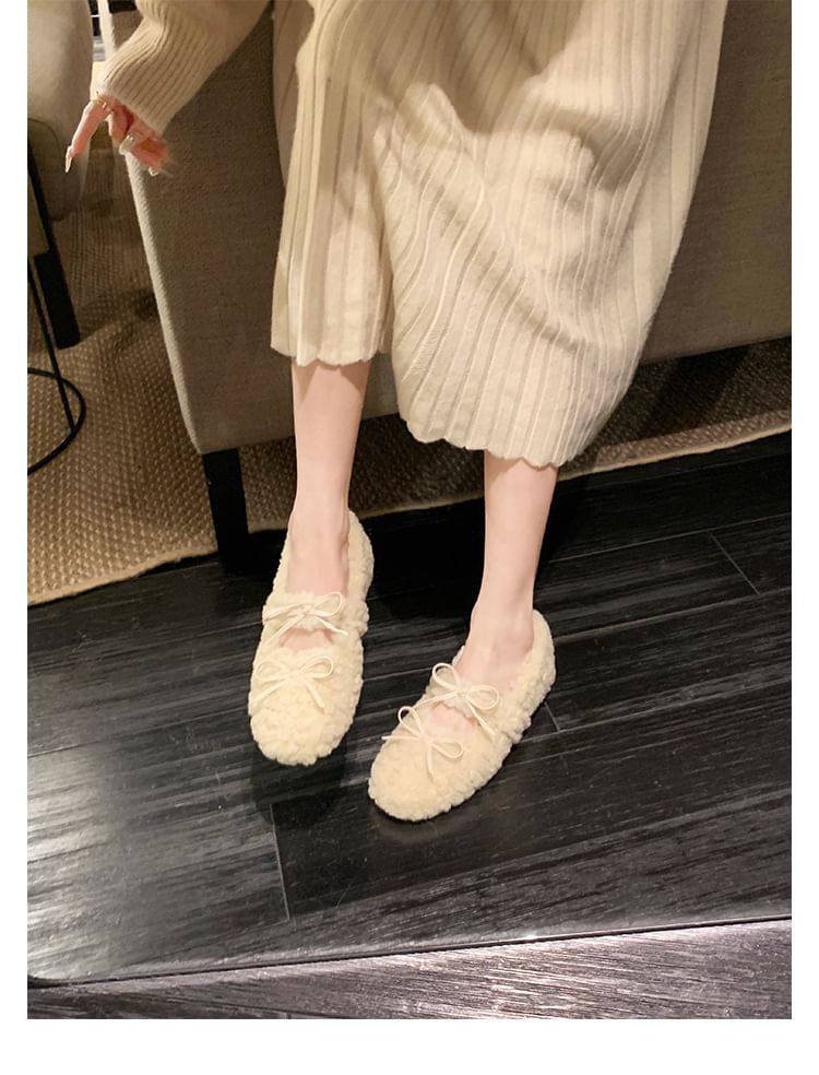 Jane Mary Wedge Bow Fleece Shoes Hidden