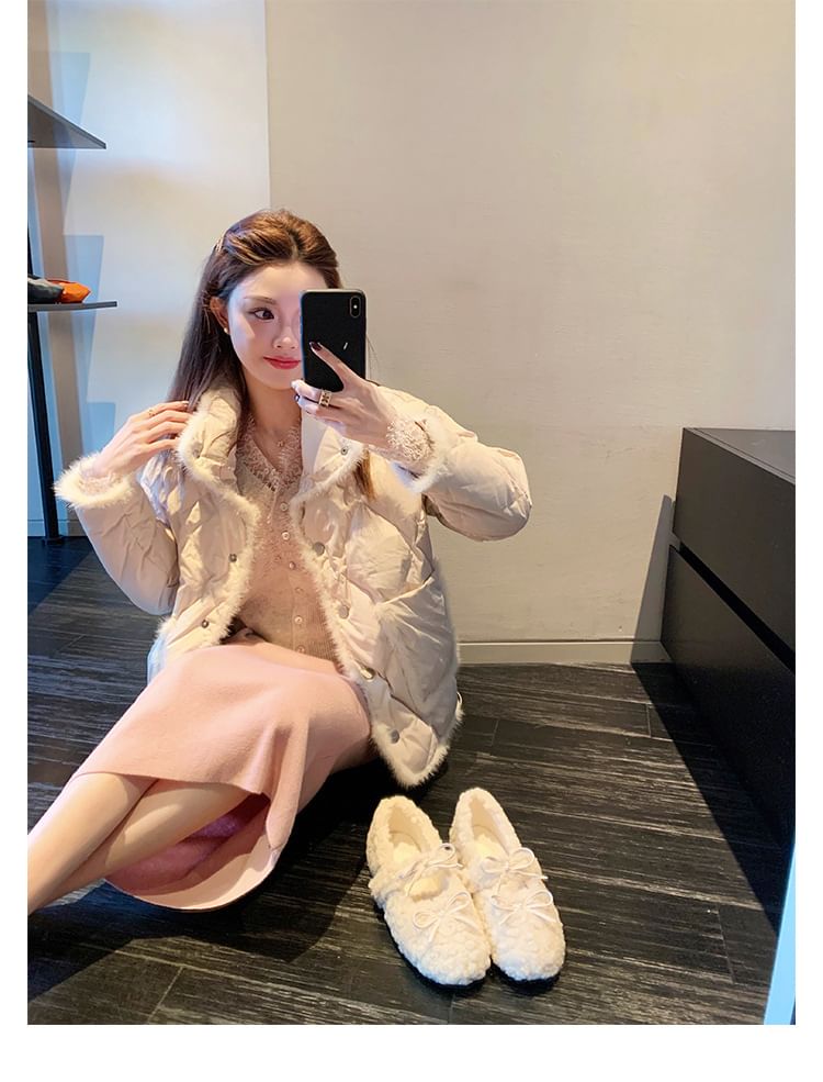 Jane Mary Wedge Bow Fleece Shoes Hidden