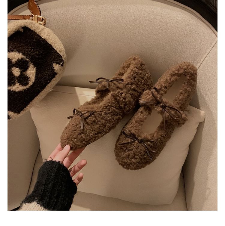 Jane Mary Wedge Bow Fleece Shoes Hidden