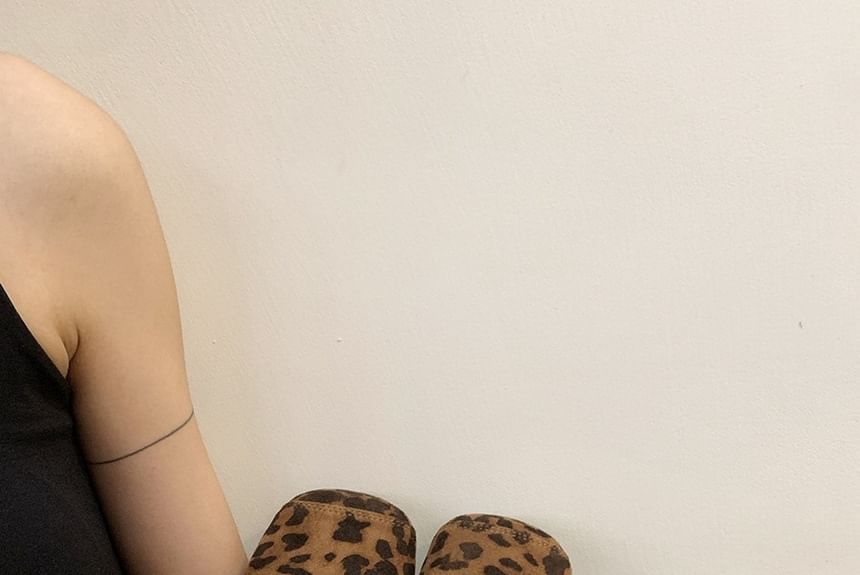 Faux T-Strap Square Suede Toe Flats