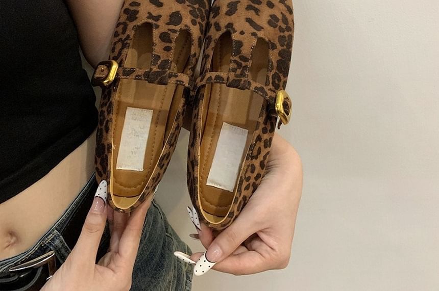 Faux T-Strap Square Suede Toe Flats