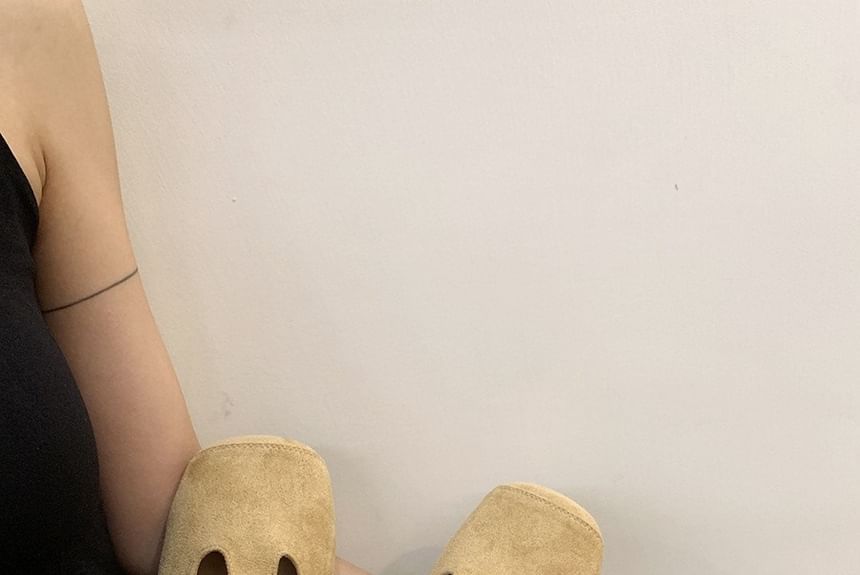 Faux T-Strap Square Suede Toe Flats