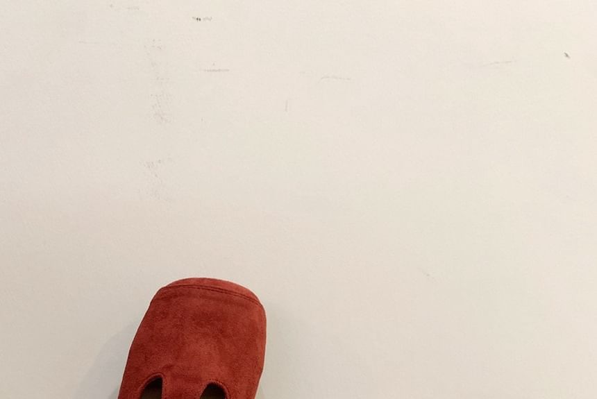 Faux T-Strap Square Suede Toe Flats