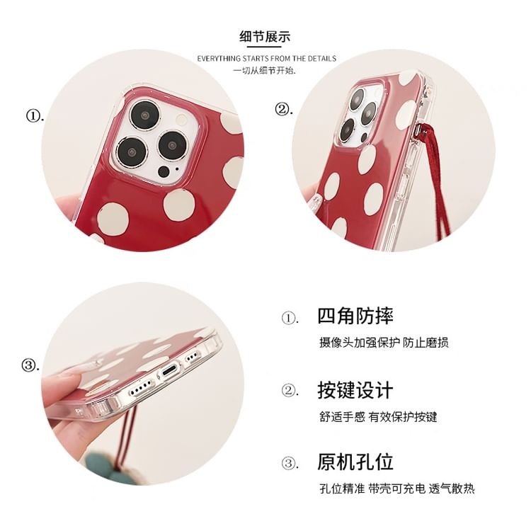 Set / Cherry Dot Polka Charm Phone Case