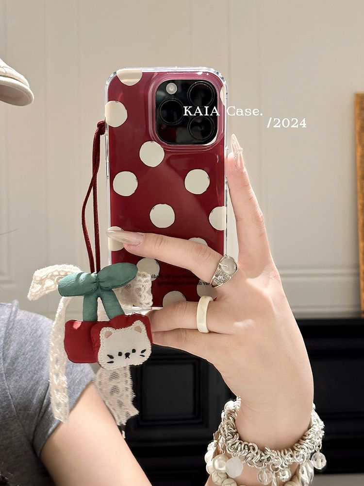 Set / Cherry Dot Polka Charm Phone Case