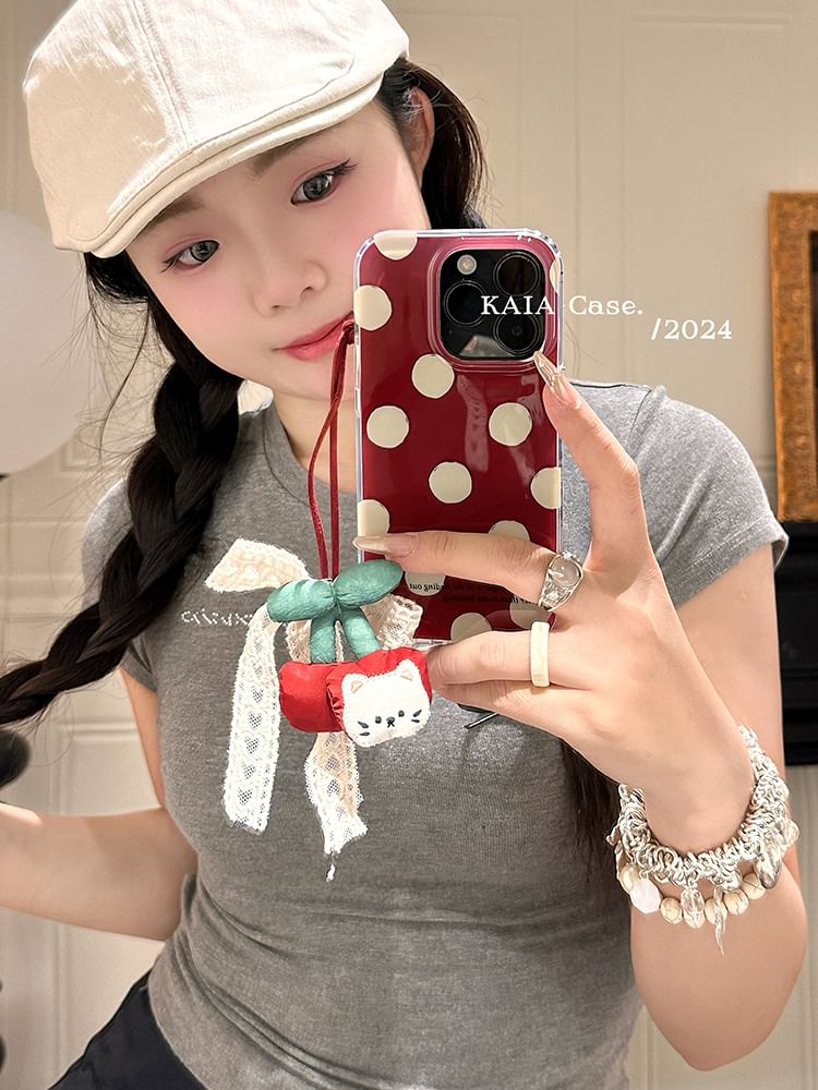 Set / Cherry Dot Polka Charm Phone Case