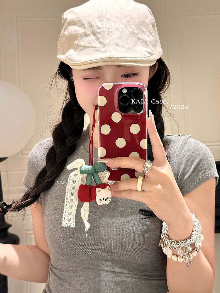 Set / Cherry Dot Polka Charm Phone Case