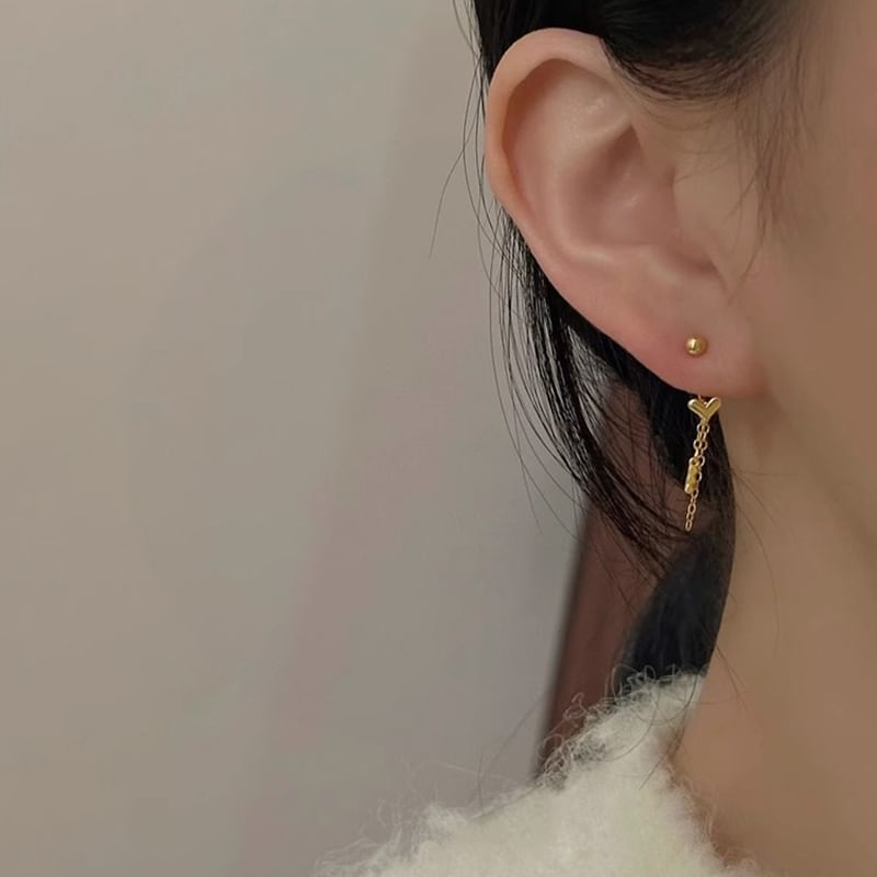 Threader Earring Heart Alloy