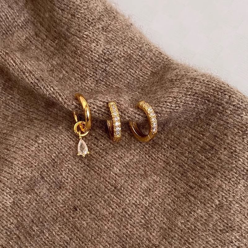 Earring Huggie Drop Rhinestone 3: Set Alloy + of