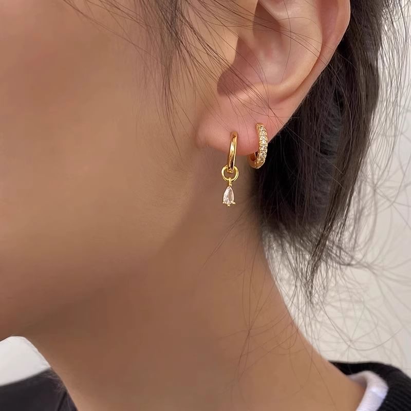 Earring Huggie Drop Rhinestone 3: Set Alloy + of