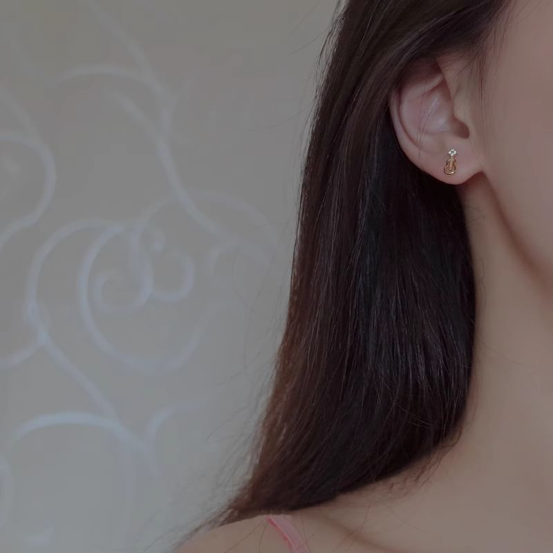 Stud Earring Music Asymmetrical Note Alloy Guitar Rhinestone