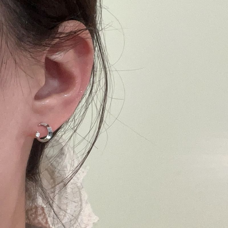 Stud Earring Rhinestone Moon Alloy
