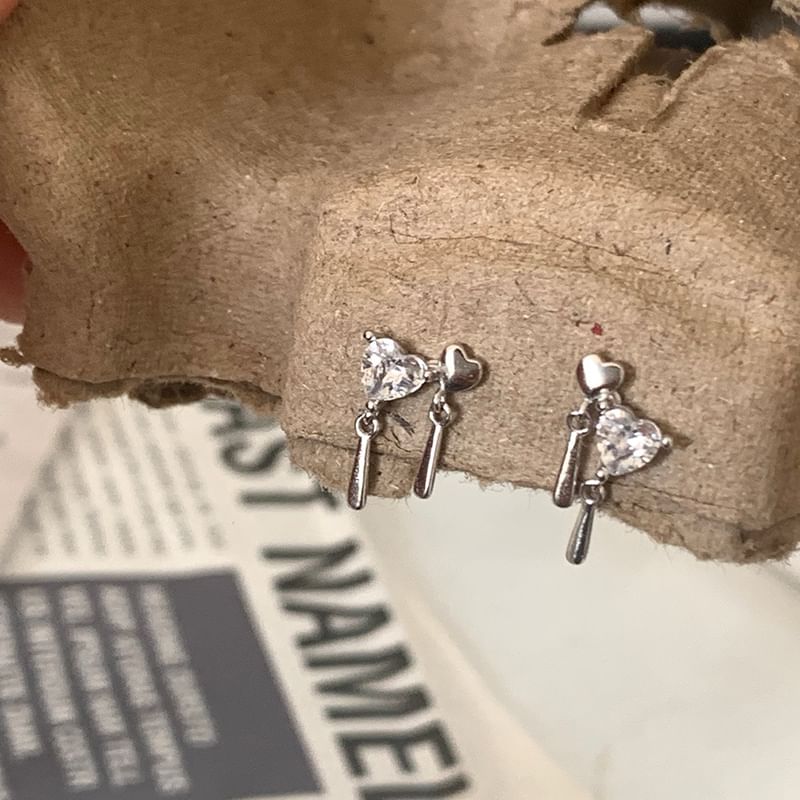 Drop Alloy Heart Rhinestone Earring