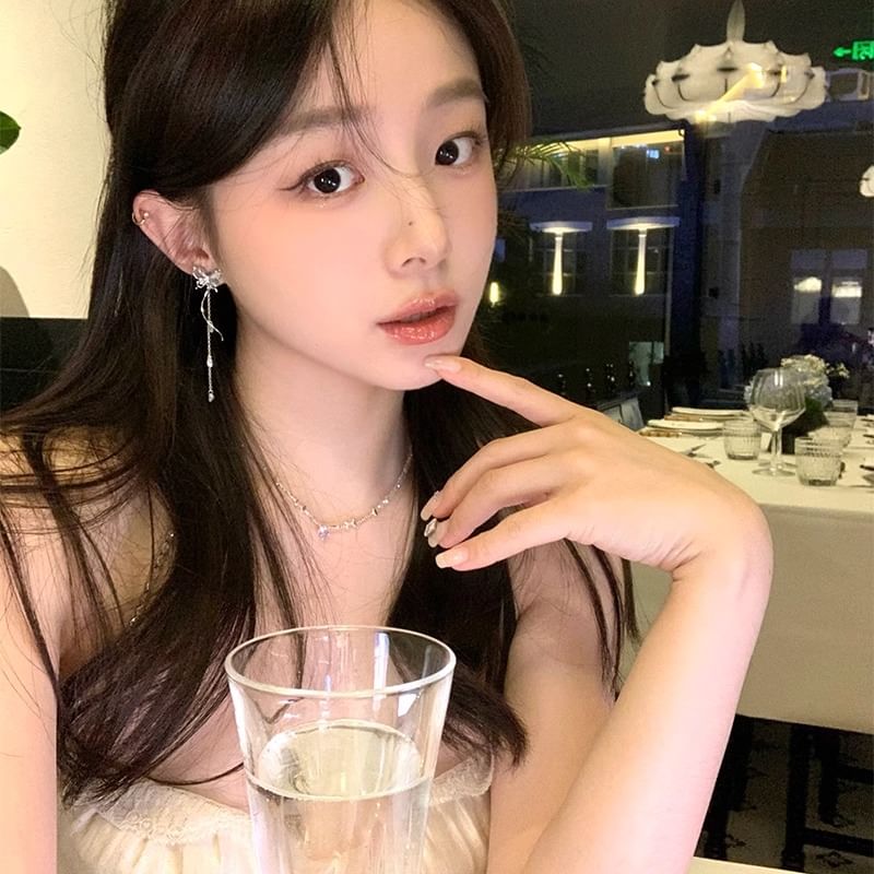 Cat Faux Alloy Dangle Eye Butterfly Stone Earring