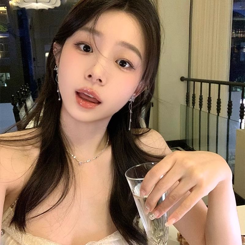 Cat Faux Alloy Dangle Eye Butterfly Stone Earring