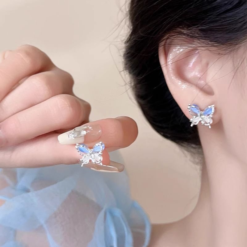 Faux Stone Cat Earring Stud Butterfly Alloy Eye