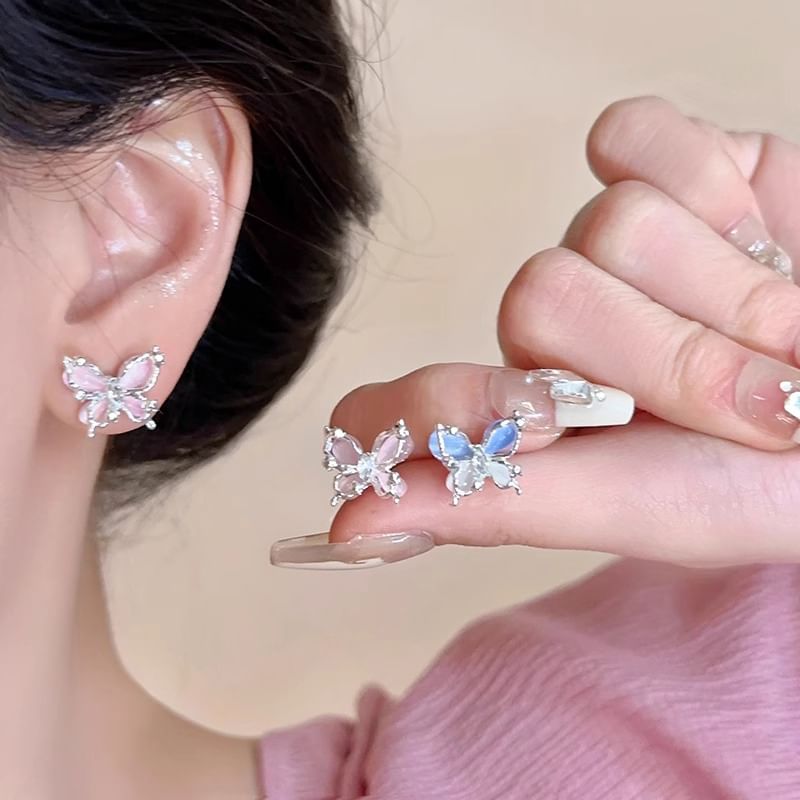 Faux Stone Cat Earring Stud Butterfly Alloy Eye