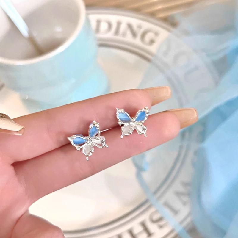 Faux Stone Cat Earring Stud Butterfly Alloy Eye
