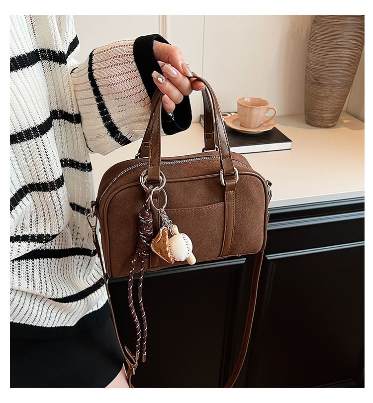 Suede Top Baseball Bag Handle / Set Charm Faux Crossbody