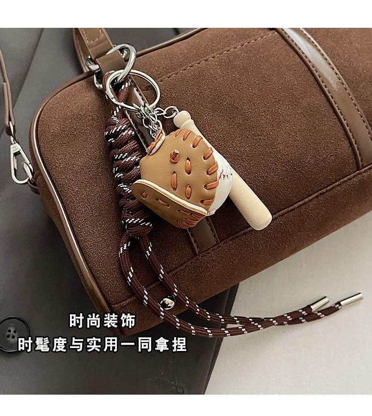 Suede Top Baseball Bag Handle / Set Charm Faux Crossbody
