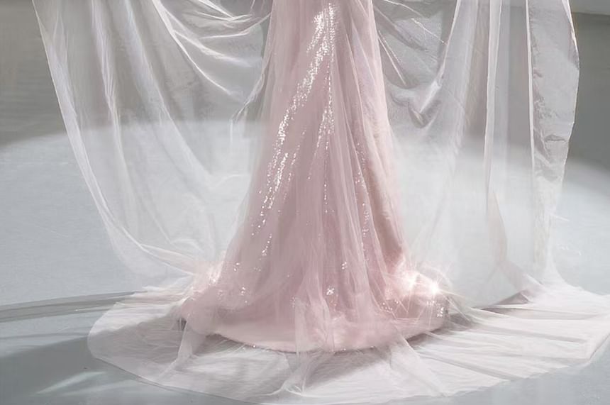 Lace Sheath Evening Trim Plain Spaghetti Gown Strap