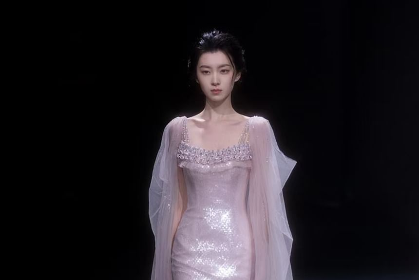 Lace Sheath Evening Trim Plain Spaghetti Gown Strap