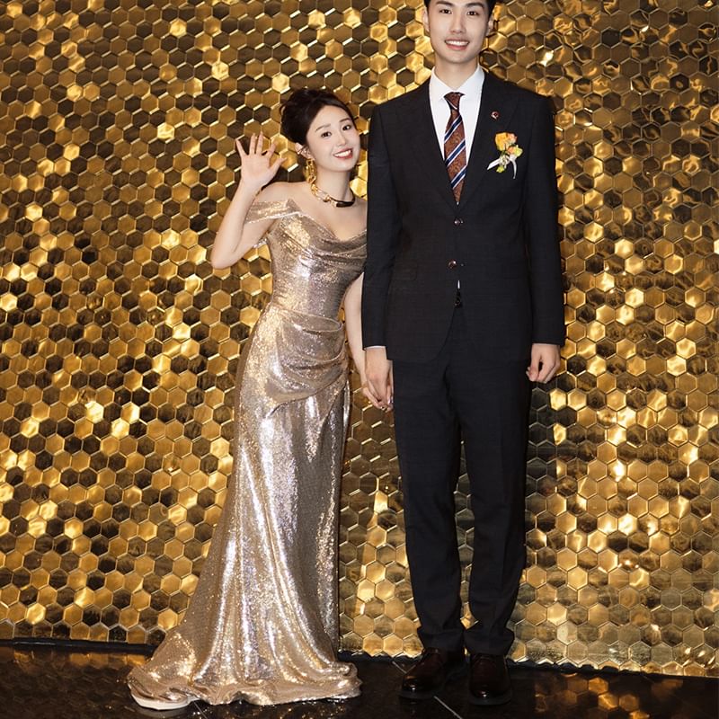 Gown Evening Neck Strap Spaghetti Sequin Sheath Cowl