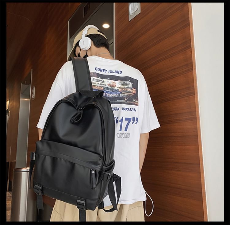 Faux Leather Backpack Multi-Pocket