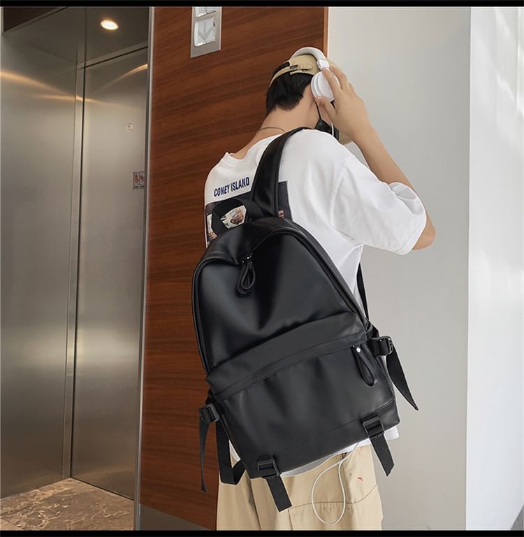 Faux Leather Backpack Multi-Pocket